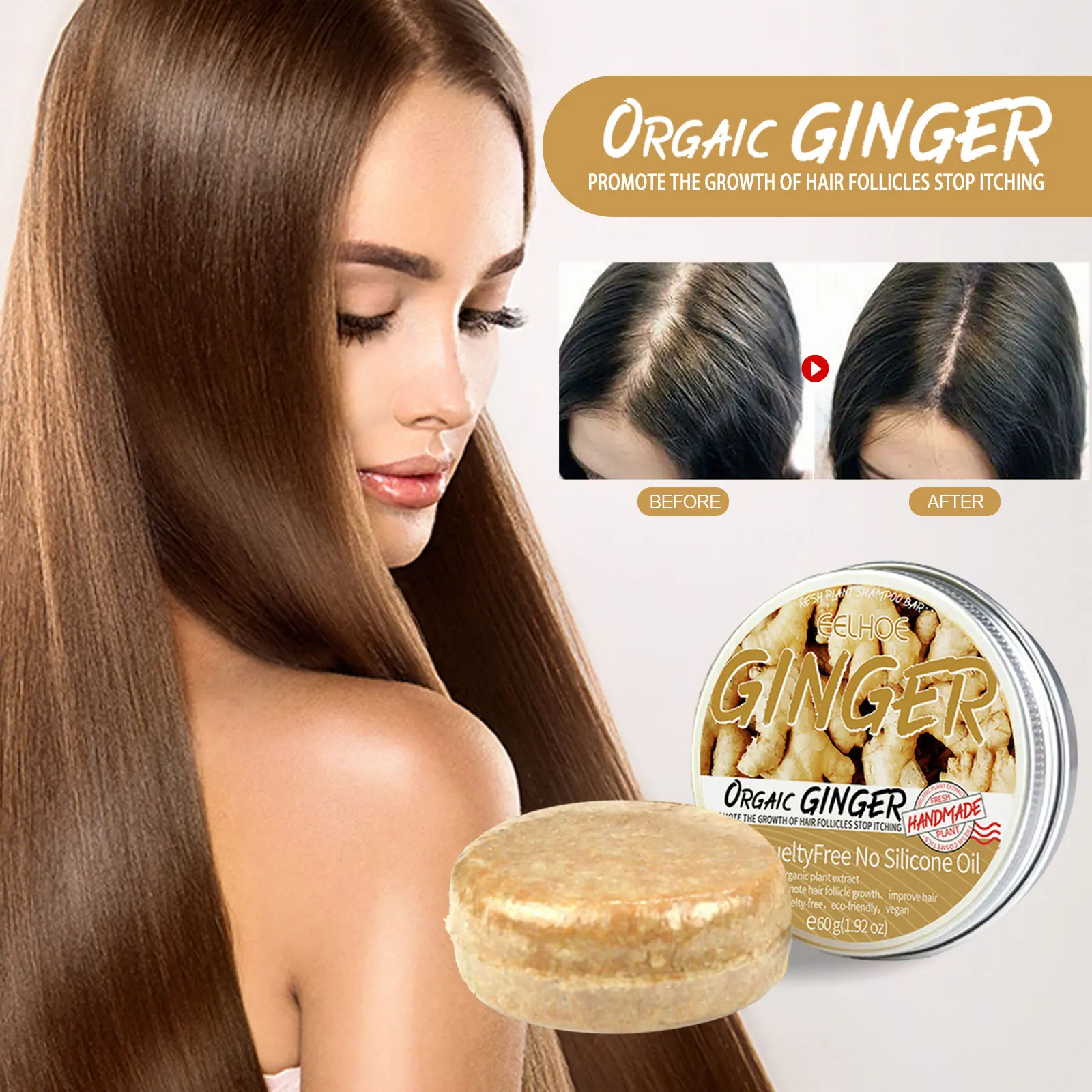 Natural Ginger Shampoo Soap Reduce Hair Loss Clean Dandruff Nourish Moisturize Scalp Improve Hair Quality Hair Care Product
Natural Ginger Shampoo Soap Reduce Hair Loss Clean Dandruff Nourish Moisturize Scalp Improve Hair Quality Hair Care Product