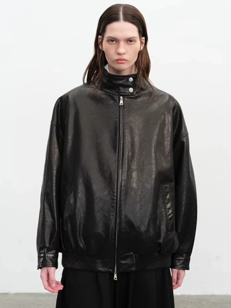 Vintage Oversize Genuine Leather Jackets for Women Spring Autumn High-end Simple Stand Collar Solid Oil Wax Real Goatskin Coat
Vintage Oversize Genuine Leather Jackets for Women Spring Autumn High-end Simple Stand Collar Solid Oil Wax Real Goatskin Coat