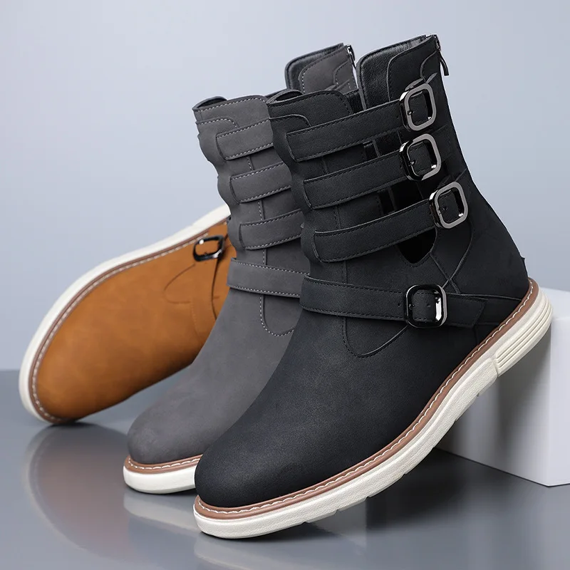 Brand Mens Boots Luxury Casual Leather High Top Boots Fashion Belt Buckle Design Mid-calf Boots Trendy Versatile Motorcycle Boot
Brand Mens Boots Luxury Casual Leather High Top Boots Fashion Belt Buckle Design Mid-calf Boots Trendy Versatile Motorcycle Boot