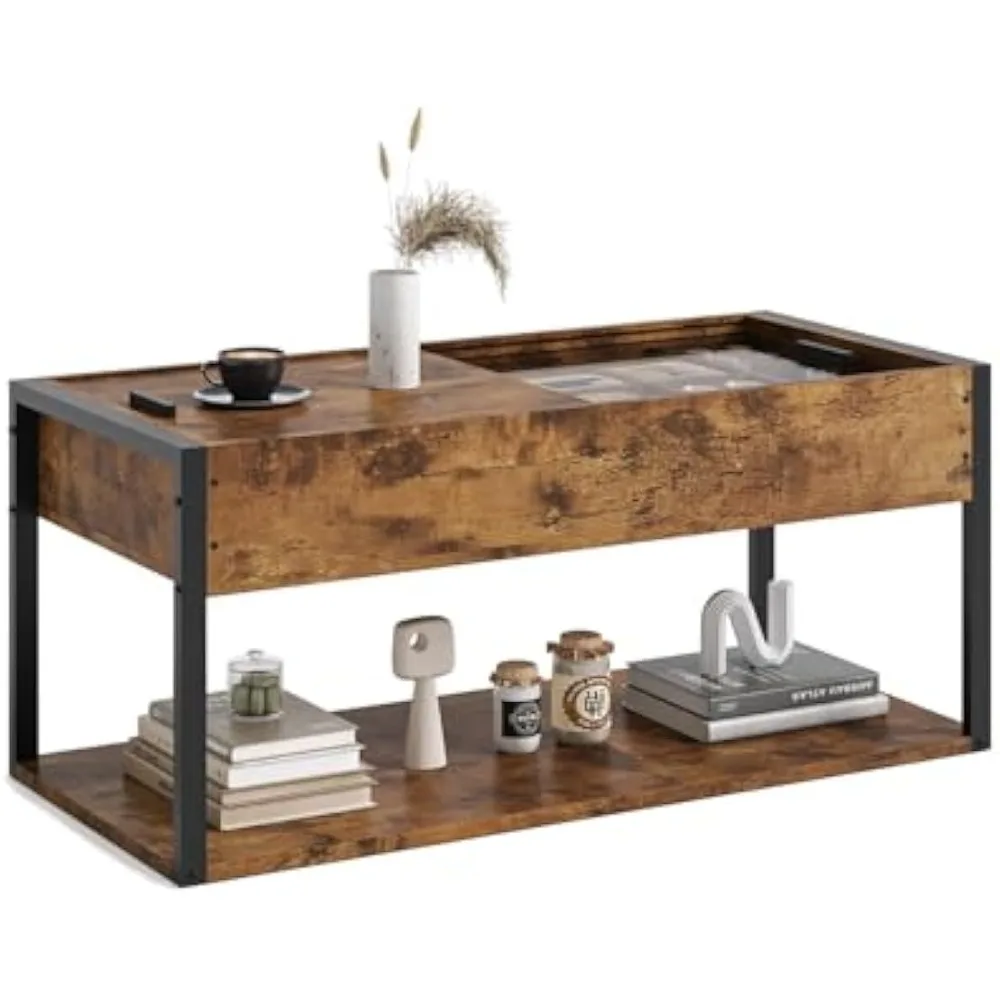 Coffee table with sliding glass countertop and low storage rack, rectangular living room coffee table, countryside brown
Coffee table with sliding glass countertop and low storage rack, rectangular living room coffee table, countryside brown