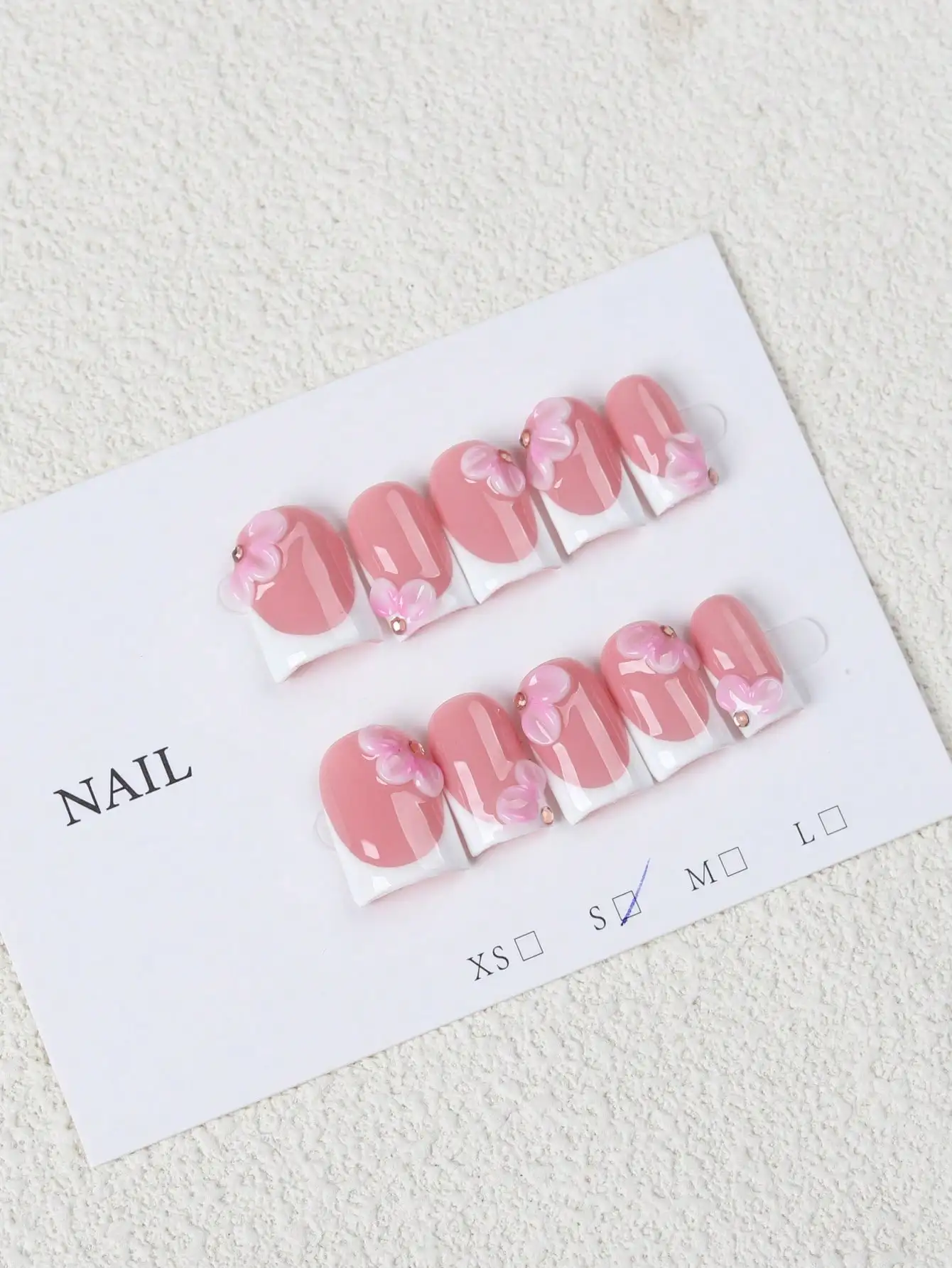 10pcs Short Square Handmade Nail Stickers, Sweet Pink French Style With 3D Flower & Rhinestone Decor, Nude Pink Full Coverage False Nails, Suitable For Daily Wear, Party, Date, Women & Girls Manicure
10pcs Short Square Handmade Nail Stickers, Sweet Pink French Style With 3D Flower & Rhinestone Decor, Nude Pink Full Coverage False Nails, Suitable For Daily Wear, Party, Date, Women & Girls Manicure
