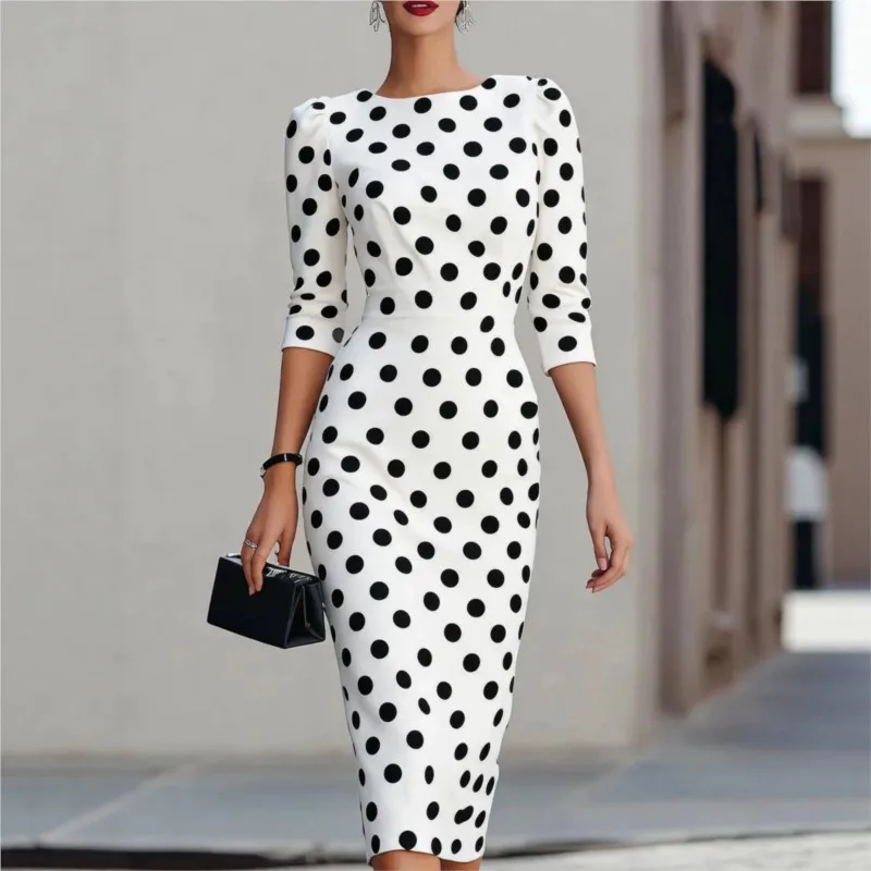 Bohemian Polka Dot Printed Women's Midi Dress Fashion O-neck Seven Quarter Sleeve Party Dresses Summer Slim Fit Dress For Lady
Bohemian Polka Dot Printed Women's Midi Dress Fashion O-neck Seven Quarter Sleeve Party Dresses Summer Slim Fit Dress For Lady