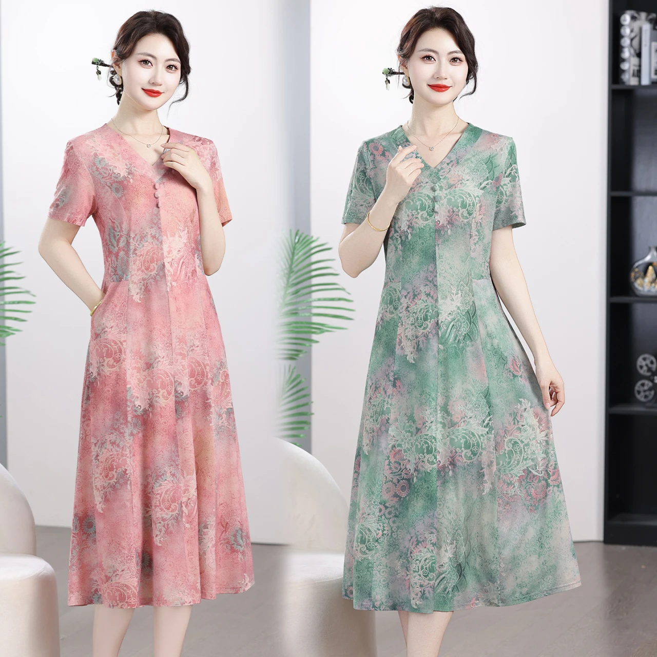 Women's Floral Midi Dress, Short Sleeve V Neck A-line Dress With Pockets, Lightweight Summer Casual Work Party Dress Plus Size
Women's Floral Midi Dress, Short Sleeve V Neck A-line Dress With Pockets, Lightweight Summer Casual Work Party Dress Plus Size