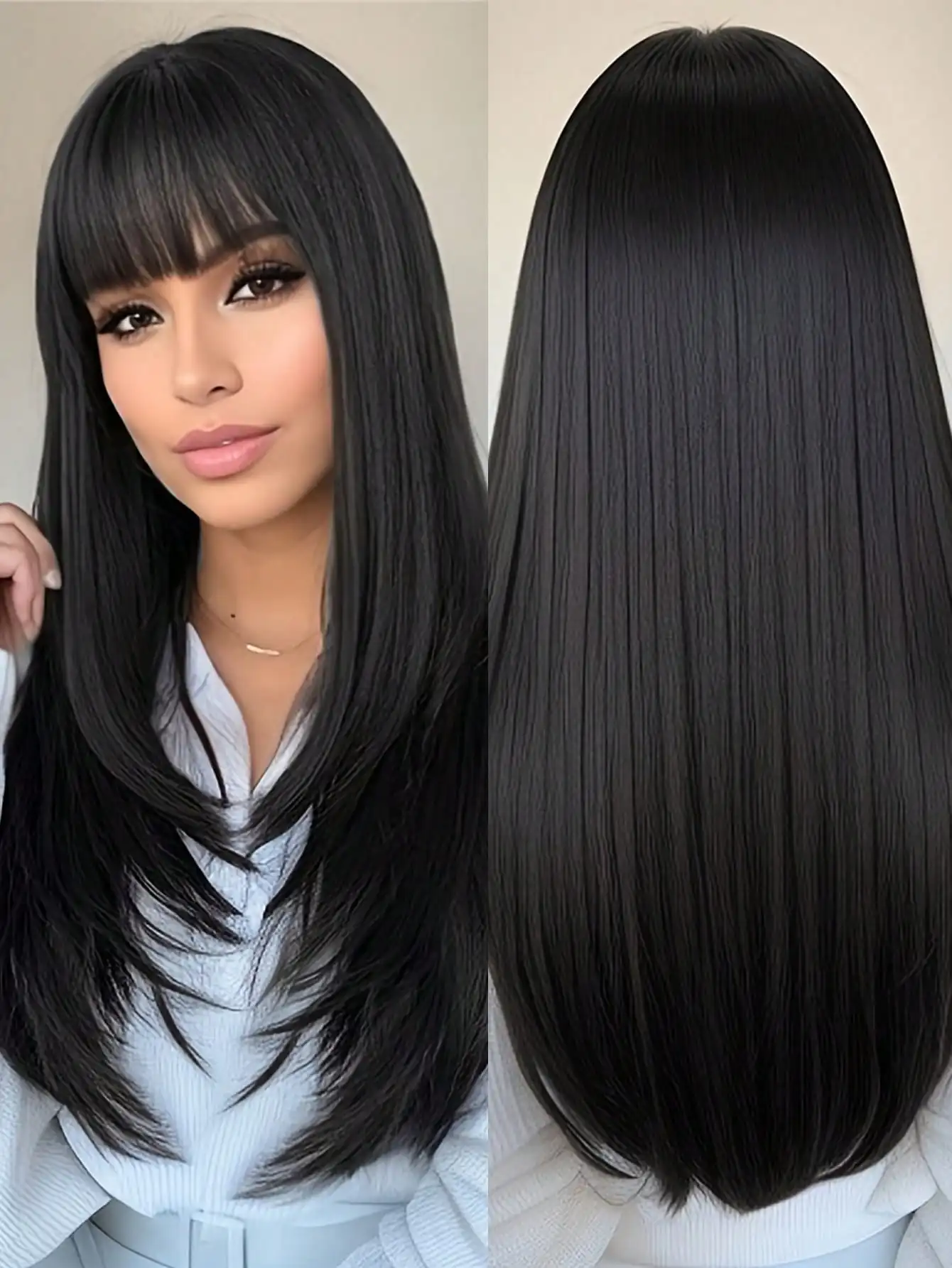 26 Inch Long Straight Natural Black Wig With Bangs Heat Resistant Synthetic Hair Wig For Women Daily Party Cosplay Use
26 Inch Long Straight Natural Black Wig With Bangs Heat Resistant Synthetic Hair Wig For Women Daily Party Cosplay Use