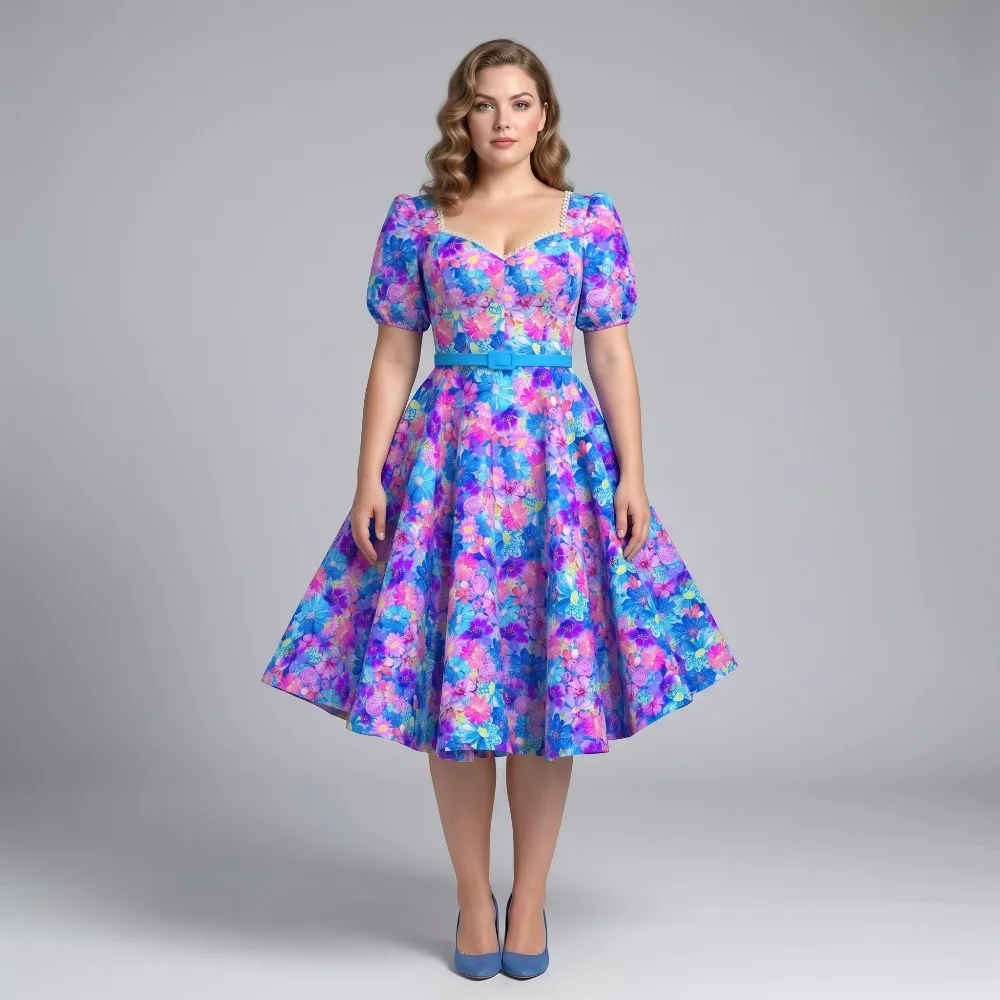 Floral Print Vintage Plus Size Dress Sweetheart Lace Trim Puff Short Sleeve A Line Dress Women Retro Party Flowy Sundress
Floral Print Vintage Plus Size Dress Sweetheart Lace Trim Puff Short Sleeve A Line Dress Women Retro Party Flowy Sundress