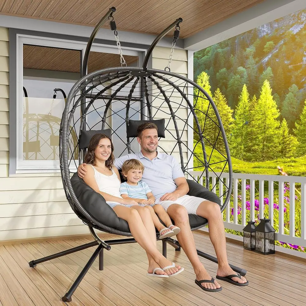 2 Person Outdoor Swing Chair with Stand - Hanging Wicker Hammock with Cushion, Grey, for Patio, Garden, Indoor/Outdoor Use
2 Person Outdoor Swing Chair with Stand - Hanging Wicker Hammock with Cushion, Grey, for Patio, Garden, Indoor/Outdoor Use