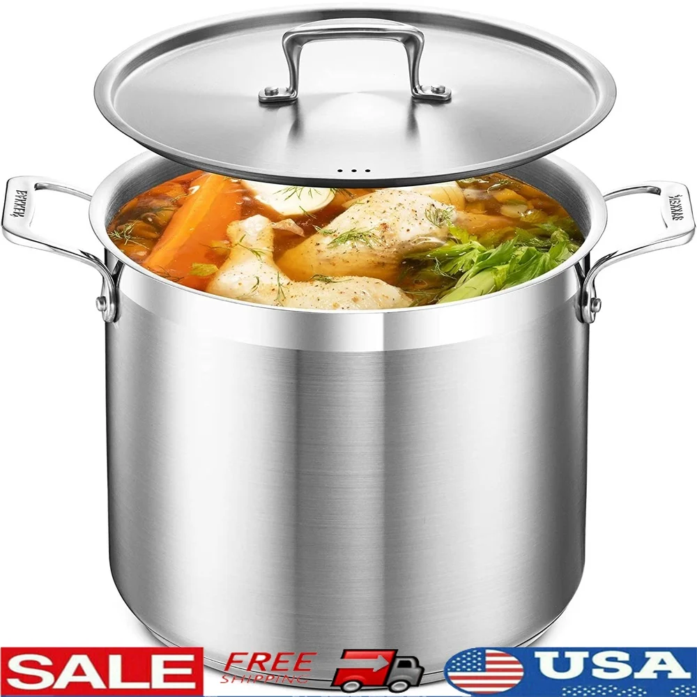 12 Quart Stainless Steel Stock Pot Heavy Duty Induction Cooking Pot with Lid Riveted Handles Soup Seafood Stews Canning
12 Quart Stainless Steel Stock Pot Heavy Duty Induction Cooking Pot with Lid Riveted Handles Soup Seafood Stews Canning