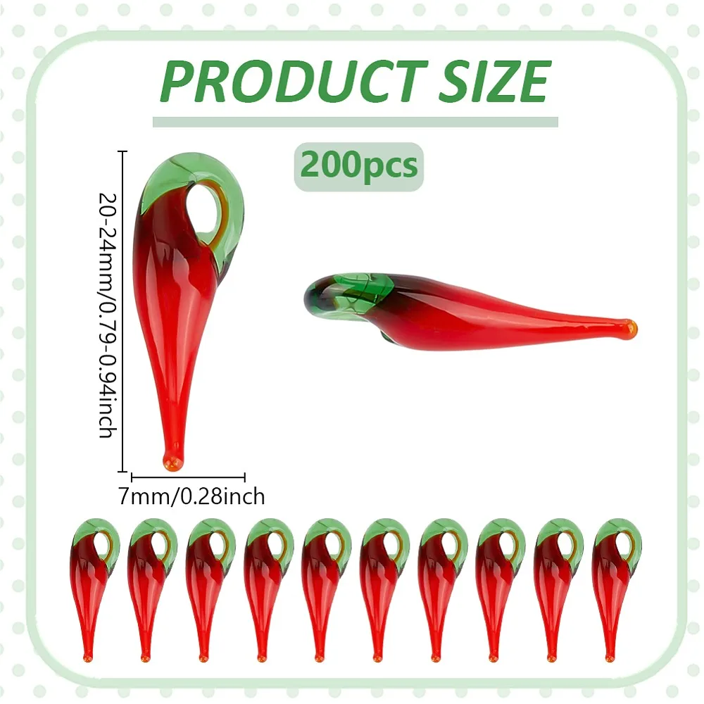 200Pcs Handmade Lampwork Pendants Hot Pepper Charms Red 17~26.5x6.5~9.5x5~6mm Hole: 4~7mm
200Pcs Handmade Lampwork Pendants Hot Pepper Charms Red 17~26.5x6.5~9.5x5~6mm Hole: 4~7mm