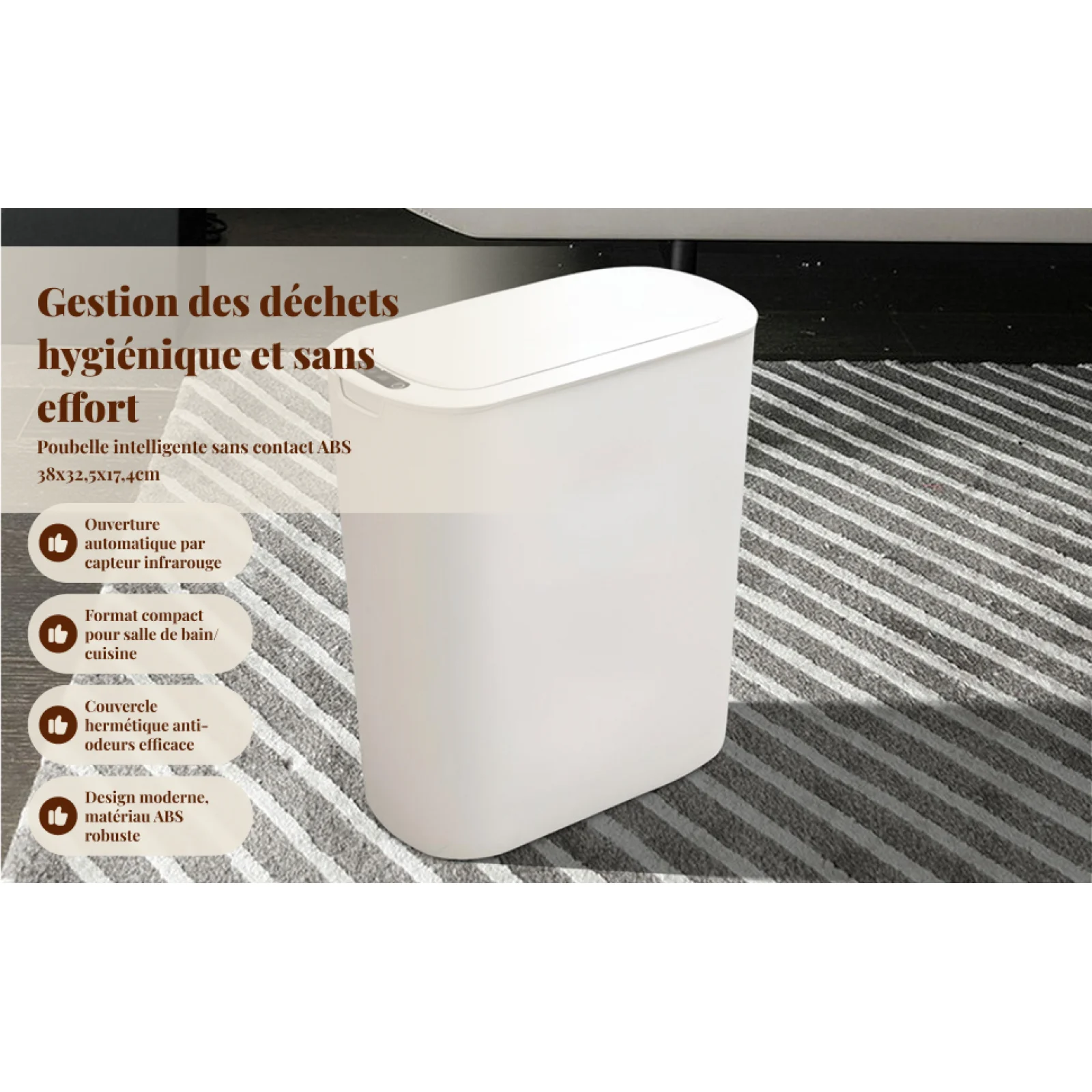 Bathroom Smart Touchless Trash Can Automatic Motion Rubbish Can Automatic Garbage Can for Study Room Cafe Bedroom Dorm
Bathroom Smart Touchless Trash Can Automatic Motion Rubbish Can Automatic Garbage Can for Study Room Cafe Bedroom Dorm