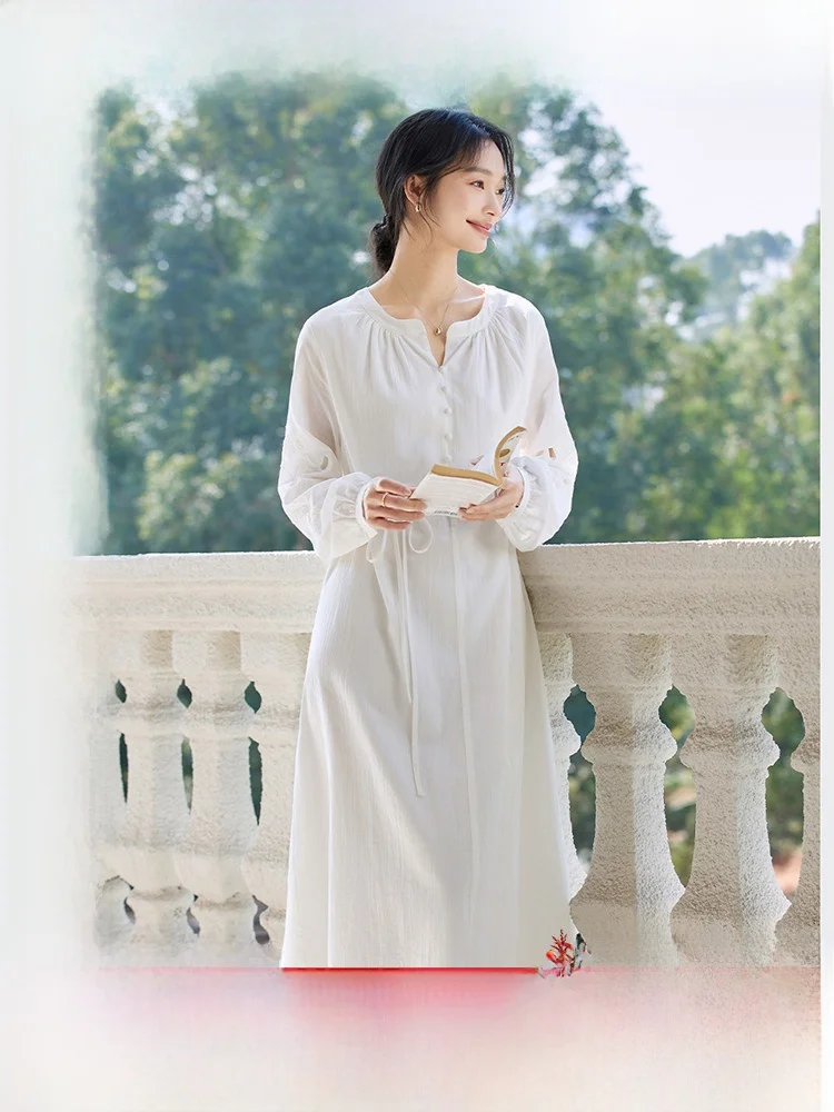 Ele Long Sve Embroidered Dr Women's Autumn New Sle Slimming Long Dr Waist Cinched Belt Casual Cotton Gown
Ele Long Sve Embroidered Dr Women's Autumn New Sle Slimming Long Dr Waist Cinched Belt Casual Cotton Gown