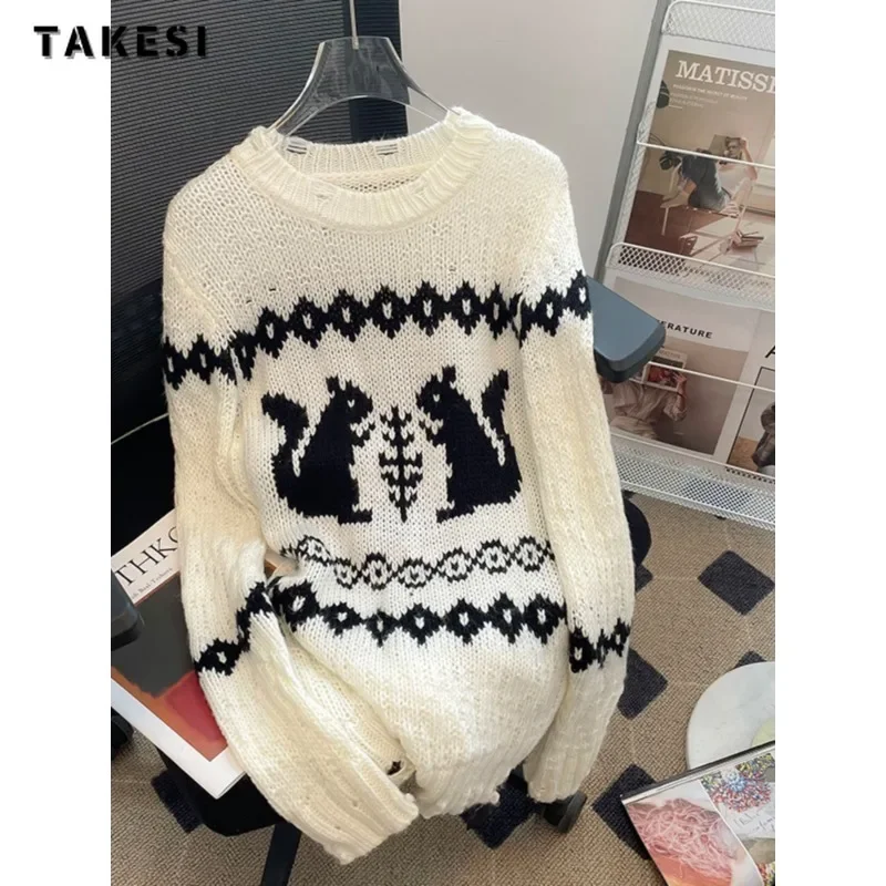 Women's Fashion Vintage Knitting Long Sleeve Pullovers 2023 Winter Casual Round Neck Jumpers Print Ladies Loose Sweater Top
Women's Fashion Vintage Knitting Long Sleeve Pullovers 2023 Winter Casual Round Neck Jumpers Print Ladies Loose Sweater Top