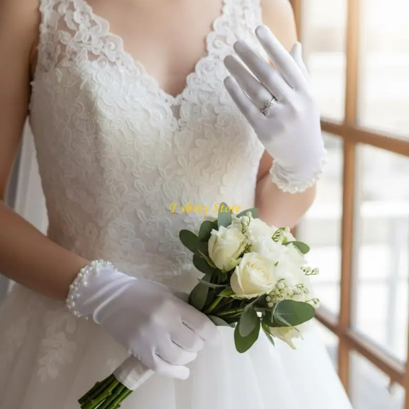 N58F Elegant Satined Gloves With Pearls Trim Design For Bride Short Design Handwear Gloves for Wedding Party Photo Accessory
N58F Elegant Satined Gloves With Pearls Trim Design For Bride Short Design Handwear Gloves for Wedding Party Photo Accessory