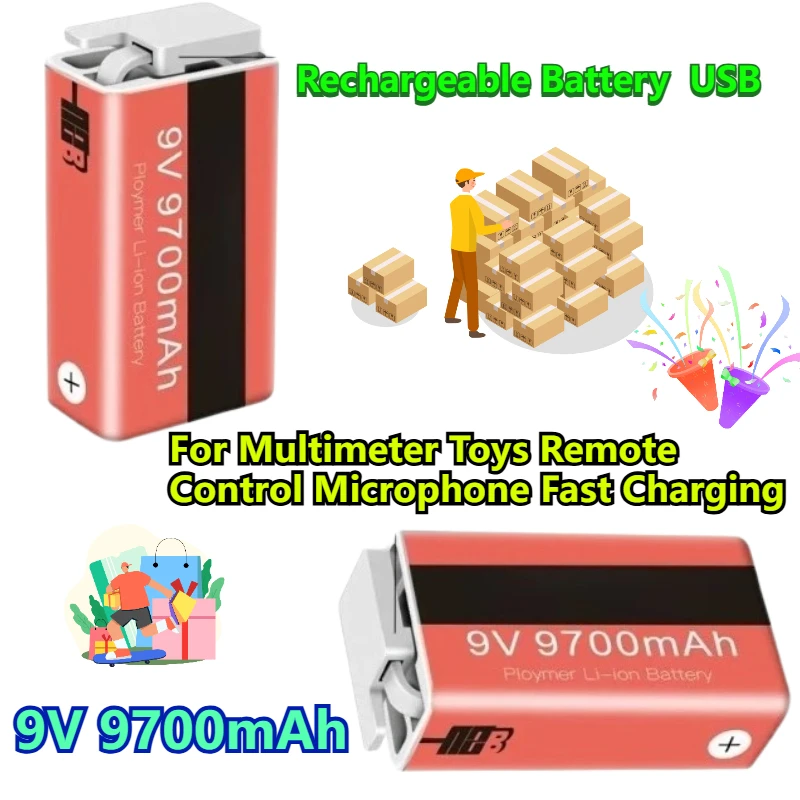 9V 9700mAh Rechargeable Battery USB Battery for Multimeter Toys Remote Control Microphone Fast Charging
9V 9700mAh Rechargeable Battery USB Battery for Multimeter Toys Remote Control Microphone Fast Charging