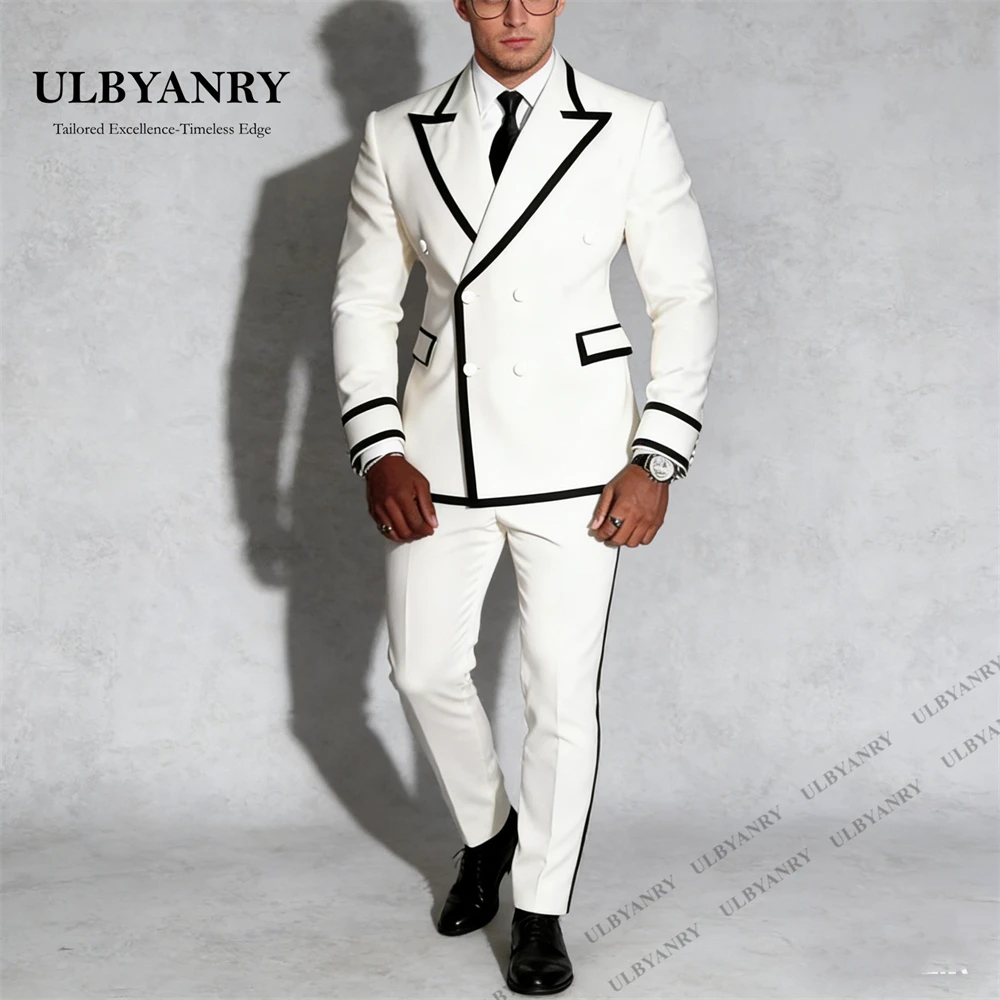 ULBYANRY White Black Trim Men's 2 Piece Suit Double Breasted Peak Lapel Suit for Party Prom Date Performance Wedding Tuxedo
ULBYANRY White Black Trim Men's 2 Piece Suit Double Breasted Peak Lapel Suit for Party Prom Date Performance Wedding Tuxedo