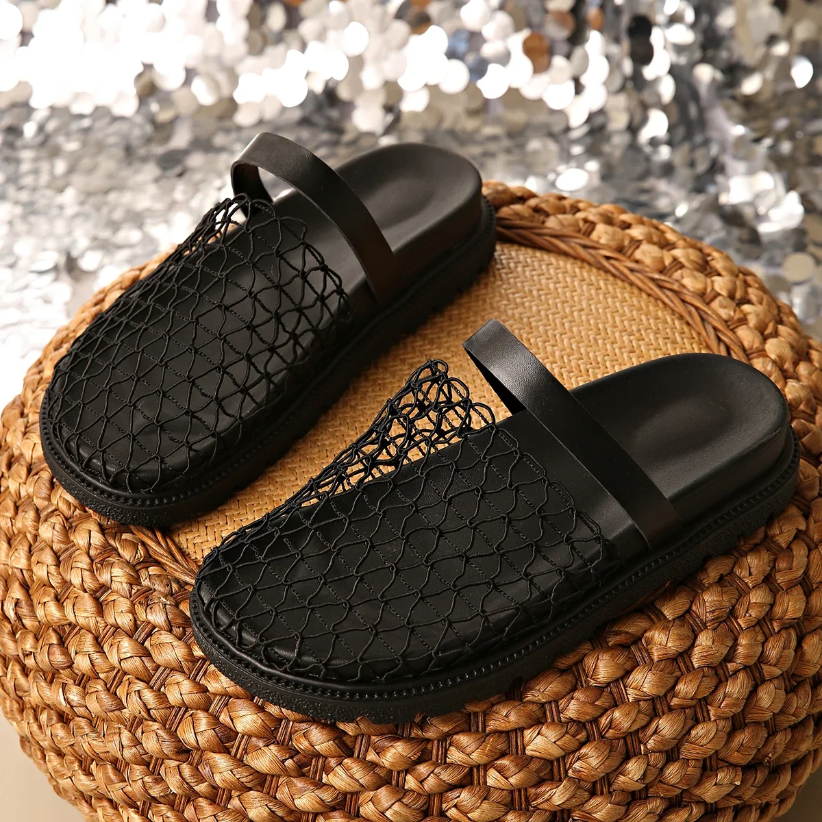Women's Summer Casual Comfortable Round Toe Cut-out Mary Jane Flats with Straight Buckles Fishnet Sandals French Baotou Fishnet
Women's Summer Casual Comfortable Round Toe Cut-out Mary Jane Flats with Straight Buckles Fishnet Sandals French Baotou Fishnet