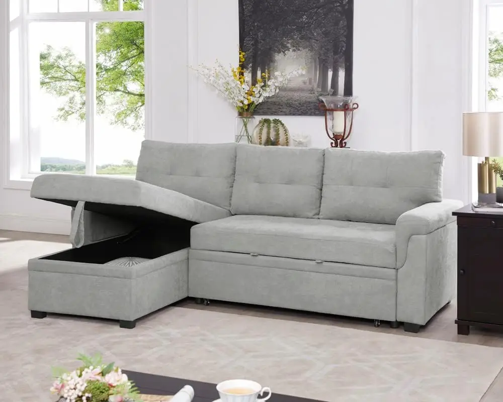 Jenny Sectional Sofa Sleeper with Storage Chaise, Tufted Pull-Out Couch with Storage, Sectional Sofa Bed, L-Shaped
Jenny Sectional Sofa Sleeper with Storage Chaise, Tufted Pull-Out Couch with Storage, Sectional Sofa Bed, L-Shaped
