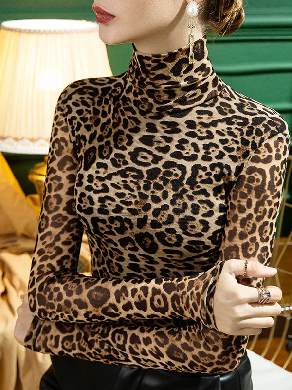 Sexy Slim Fit Long Sve High Collar Leopard Print Top for Women Nylon Fabric Lace irt Summer Collection Chinese Production
Sexy Slim Fit Long Sve High Collar Leopard Print Top for Women Nylon Fabric Lace irt Summer Collection Chinese Production