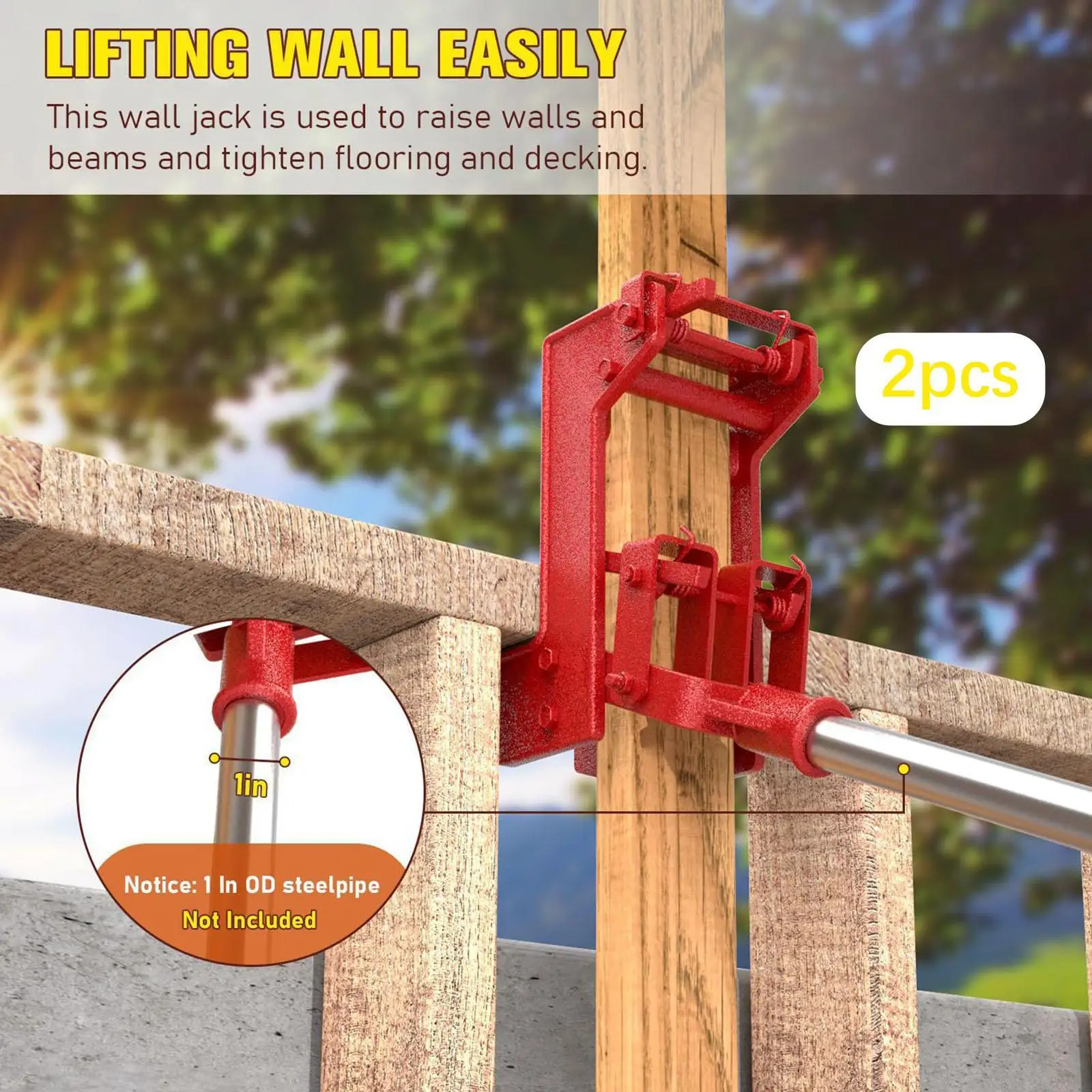 2Pcs Wall Jack Portable Heavy Duty Steel Manual Lift and Support for 1-1/2 x 3-1/2 inch Wood Poles and 1 inch Od Steel Pipe
2Pcs Wall Jack Portable Heavy Duty Steel Manual Lift and Support for 1-1/2 x 3-1/2 inch Wood Poles and 1 inch Od Steel Pipe