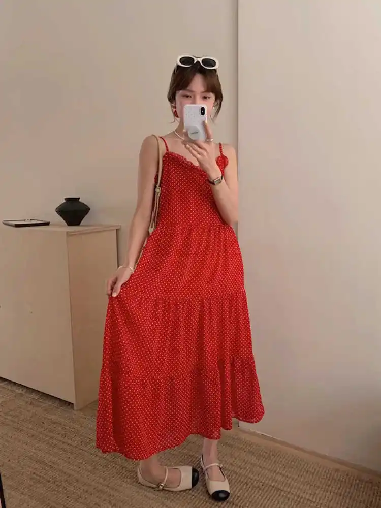 Clothland Women Elegant Polka Dot Chiffon Dress Spaghetti Straps Sleeveless Backless Ruffle Beach Wear Midi Dresses Mujer QE050
Clothland Women Elegant Polka Dot Chiffon Dress Spaghetti Straps Sleeveless Backless Ruffle Beach Wear Midi Dresses Mujer QE050