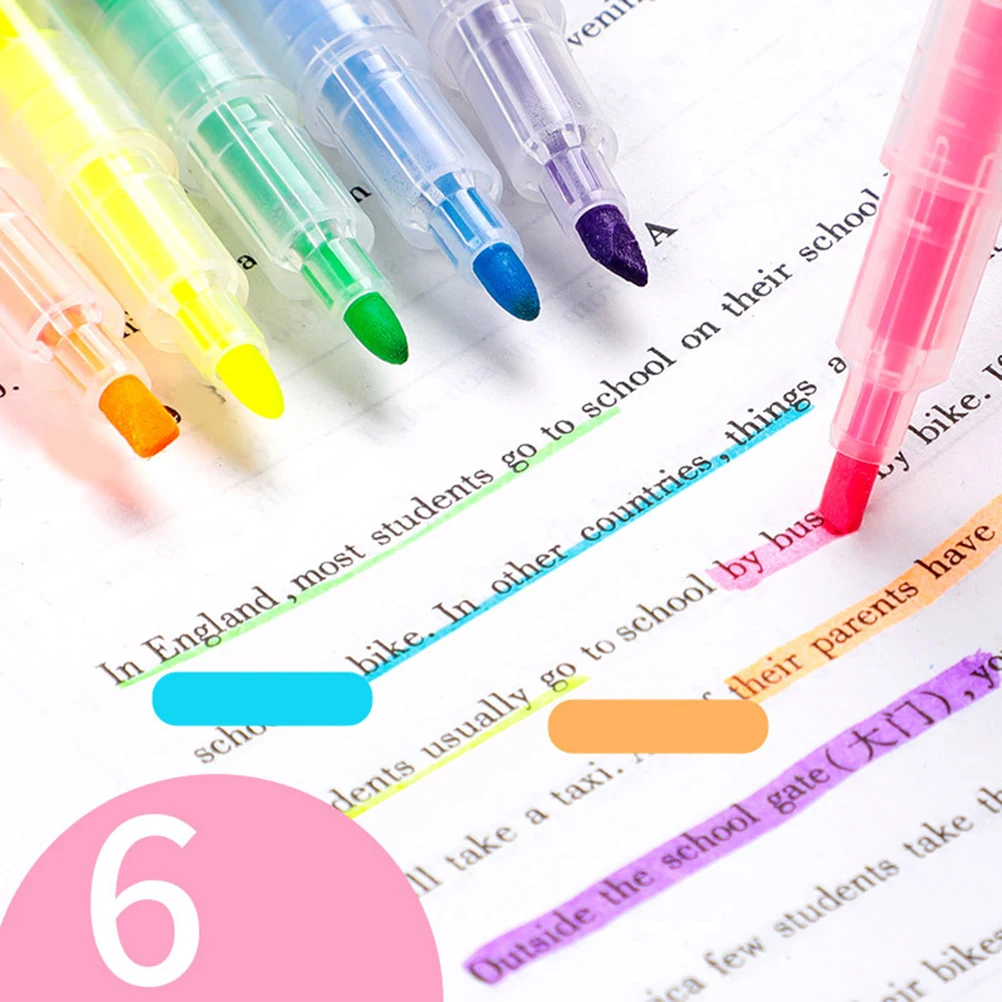 6 Pcs Colored Highlighter Fluorescent Pens Double Head Marker Markers Watercolor
6 Pcs Colored Highlighter Fluorescent Pens Double Head Marker Markers Watercolor