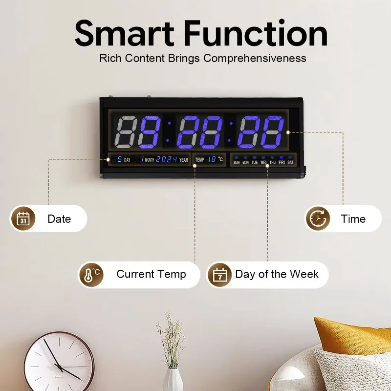 【Best Choice】Oversized Digital LED Wall Clock - Plug-in Powered, Auto Dimmer, Big Calendar and Thermometer (Blue Black)
【Best Choice】Oversized Digital LED Wall Clock - Plug-in Powered, Auto Dimmer, Big Calendar and Thermometer (Blue Black)