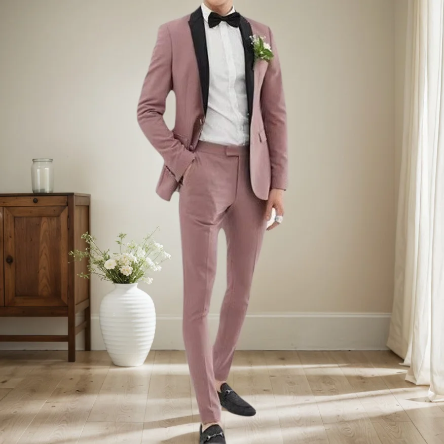 Пыльно-розовый мужской костюм с черной шалью и лацканами, комплект из 2 предметов для выпускного вечера Terno Masculino, свадебный смокинг жениха, костюм Homme Blazer, мужские модные костюмы 
Пыльно-розовый мужской костюм с черной шалью и лацканами, комплект из 2 предметов для выпускного вечера Terno Masculino, свадебный смокинг жениха, костюм Homme Blazer, мужские модные костюмы