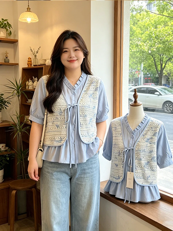 Summer 2026 plus Size Women's Shirt Style Belly Cover Slimming Top Bubble Sleeve V-Neck Regular Fit Short Sleeve Blouse
Summer 2026 plus Size Women's Shirt Style Belly Cover Slimming Top Bubble Sleeve V-Neck Regular Fit Short Sleeve Blouse