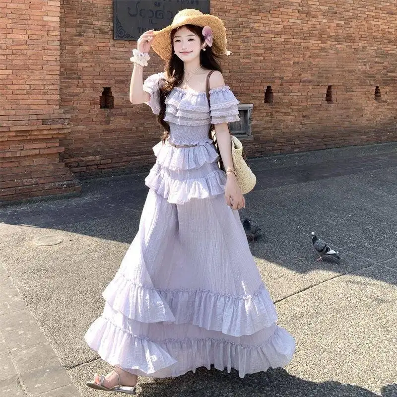 Kawaii Coquette Dress Women Off Shoulder Layer Ruffle Smocked Crop Top Tiered Cake Maxi Long Skirt Cottagecore Beach Outfit
Kawaii Coquette Dress Women Off Shoulder Layer Ruffle Smocked Crop Top Tiered Cake Maxi Long Skirt Cottagecore Beach Outfit