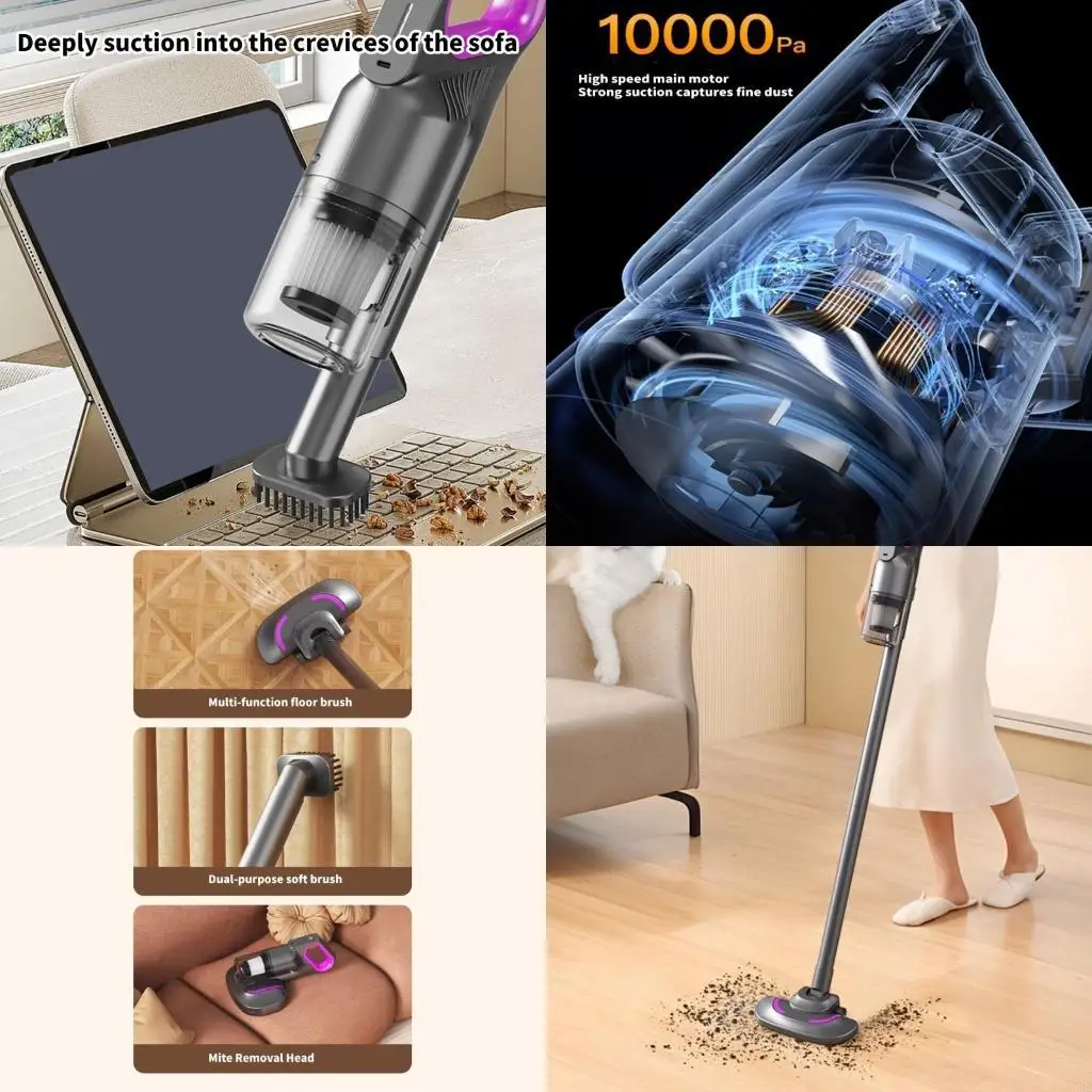 Portable Handheld Cordless Vacuum Cleaner for Carpet Wood Board Tile Pet Hair Sofa Floor 10000Pa Strong Suction
Portable Handheld Cordless Vacuum Cleaner for Carpet Wood Board Tile Pet Hair Sofa Floor 10000Pa Strong Suction