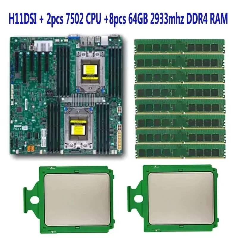H11DSI rev2.0 Server Motherboard / 2* EPYC 7502 64C/128T 280W CPU Processor / 8* 64GB =512GB 2933mhz DDR4 RAM Memory 2P SP3 Co
H11DSI rev2.0 Server Motherboard / 2* EPYC 7502 64C/128T 280W CPU Processor / 8* 64GB =512GB 2933mhz DDR4 RAM Memory 2P SP3 Co