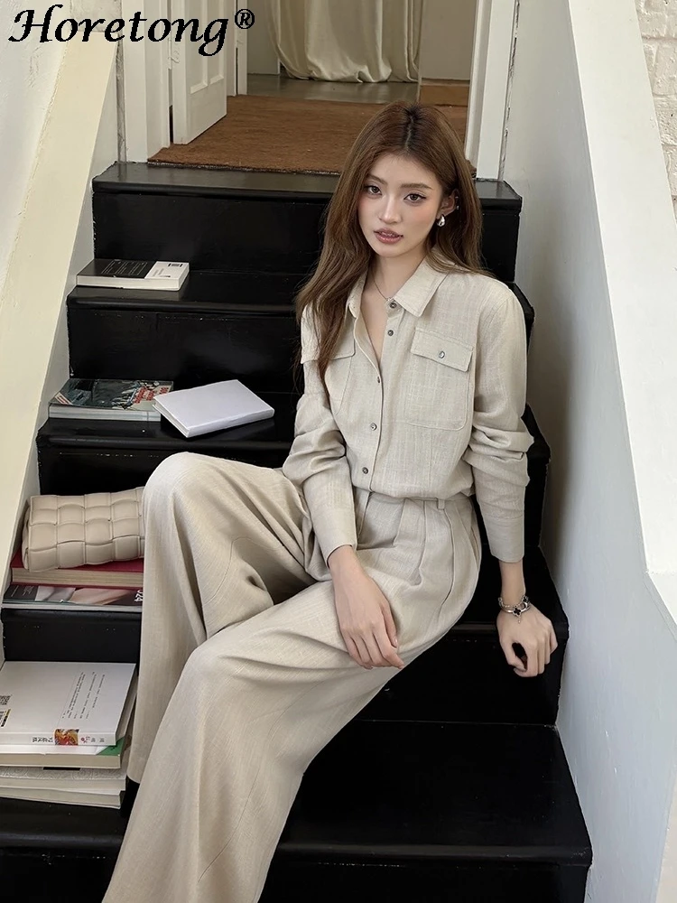 Horetong Women Suit 100% Cotton Fashion Elegant Long Sleeve Button Down Shirt Wide Leg Pants 2 Piece Set Comfort Casual Outfit
Horetong Women Suit 100% Cotton Fashion Elegant Long Sleeve Button Down Shirt Wide Leg Pants 2 Piece Set Comfort Casual Outfit