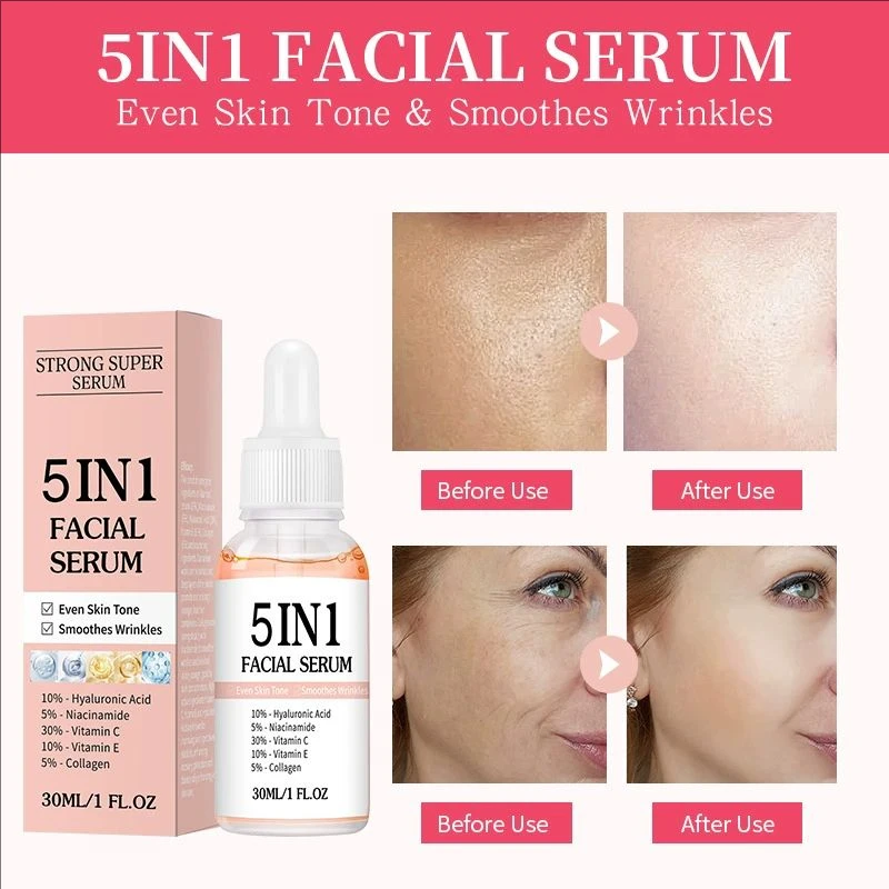 5 In 1 Facial Serum Fade Fine Lines Firming Skin Shrink Pore Moisturizing Brightning Hyaluronic Acid Vitamin C Face Serum
5 In 1 Facial Serum Fade Fine Lines Firming Skin Shrink Pore Moisturizing Brightning Hyaluronic Acid Vitamin C Face Serum