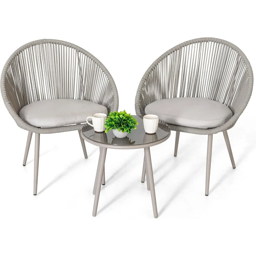 3 Piece Outdoor Bistro Set, Woven Rope Conversation Patio Set, All Weather Patio Furniture Chairs and Table with Cush
3 Piece Outdoor Bistro Set, Woven Rope Conversation Patio Set, All Weather Patio Furniture Chairs and Table with Cush