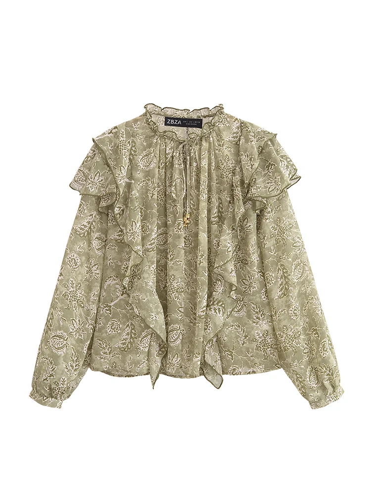 KUCLUT Women Fashion Green Printed Lace Up Ruffled Pullover Blouse Vintage O-Neck Long Sleeves Female Chic Lady Shirts
KUCLUT Women Fashion Green Printed Lace Up Ruffled Pullover Blouse Vintage O-Neck Long Sleeves Female Chic Lady Shirts