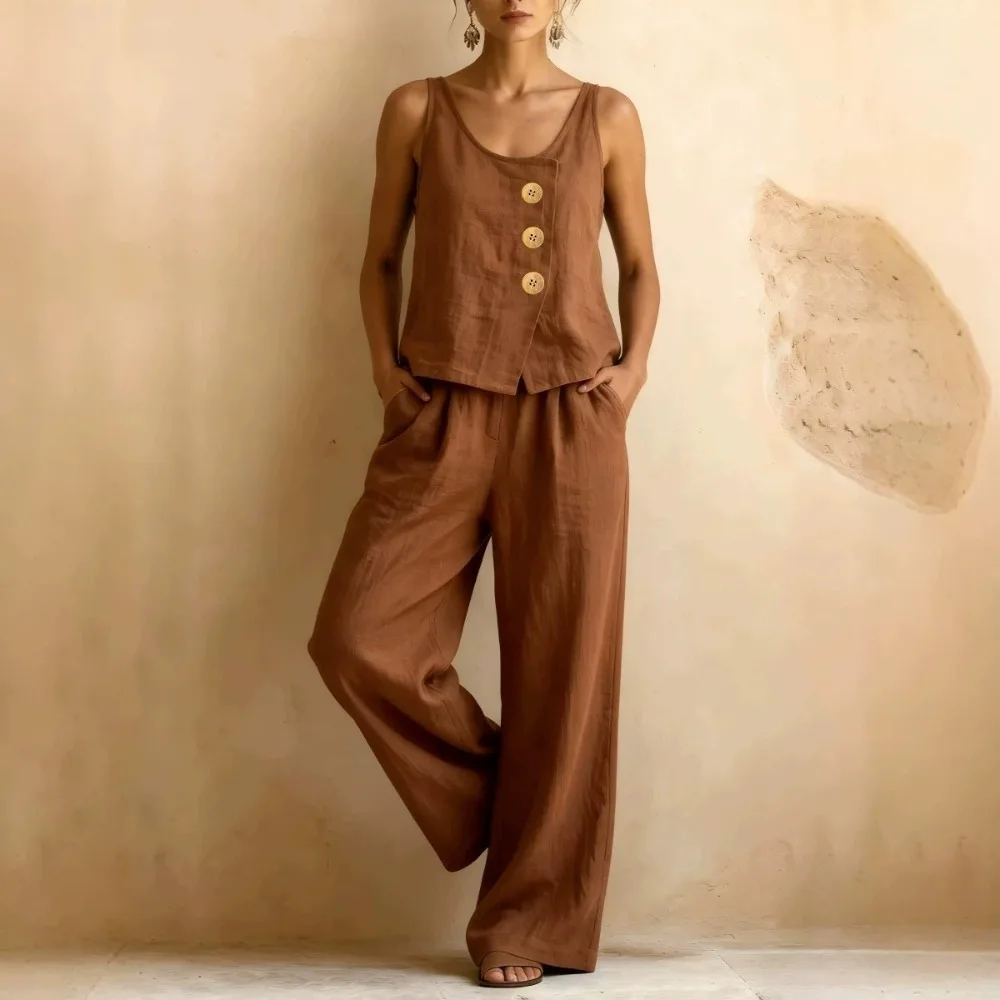Women's Fashion Casual Two Piece Set Sleeveless Single Breasted Vest & Loose Wide Leg Long Pants Daily Commute Minimalist Outfit
Women's Fashion Casual Two Piece Set Sleeveless Single Breasted Vest & Loose Wide Leg Long Pants Daily Commute Minimalist Outfit