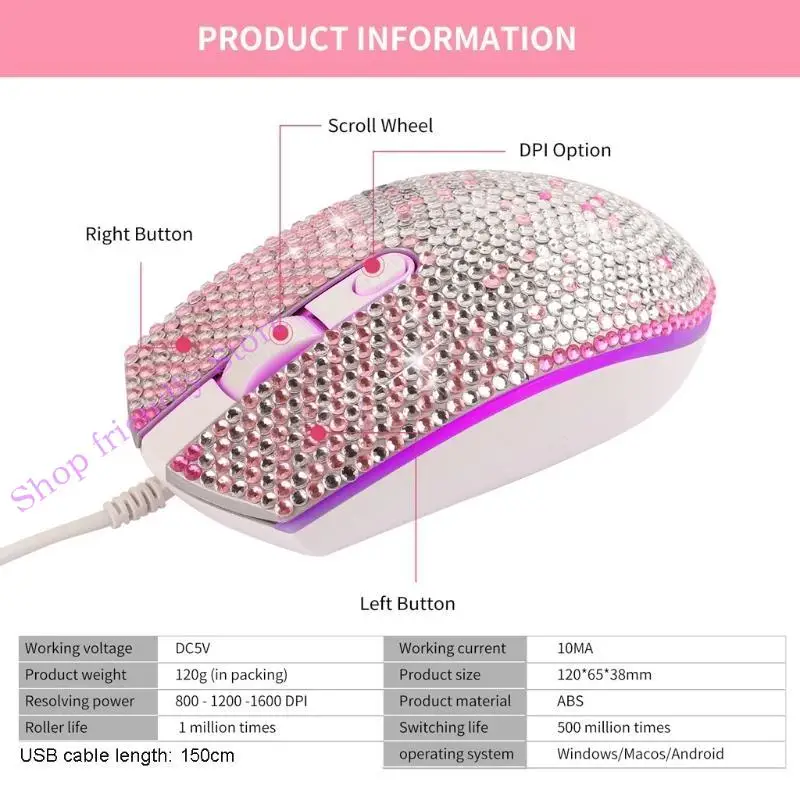 594A Portable Ergonomic Optical Mouse for Rhinestone Mice Massage Fingertips Corded Mouse for Halloween Xmas New
594A Portable Ergonomic Optical Mouse for Rhinestone Mice Massage Fingertips Corded Mouse for Halloween Xmas New