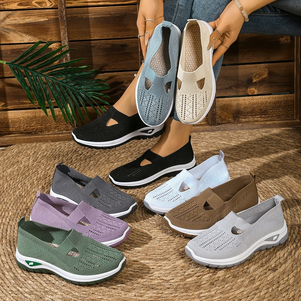 Women's Hollow Mesh Slip-On Walking Shoes Breathable Knit Casual Sneakers Non-Slip Comfortable Loafers for Elderly Ladies
Women's Hollow Mesh Slip-On Walking Shoes Breathable Knit Casual Sneakers Non-Slip Comfortable Loafers for Elderly Ladies