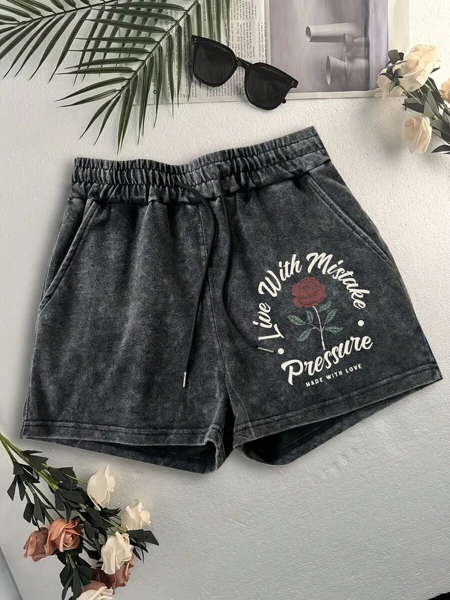 Washable Womens Drawstring Shorts With Retro Rose Graphic, Elastic Waist, Casual Fit, Machine Washable Summer Short Pants
Washable Womens Drawstring Shorts With Retro Rose Graphic, Elastic Waist, Casual Fit, Machine Washable Summer Short Pants