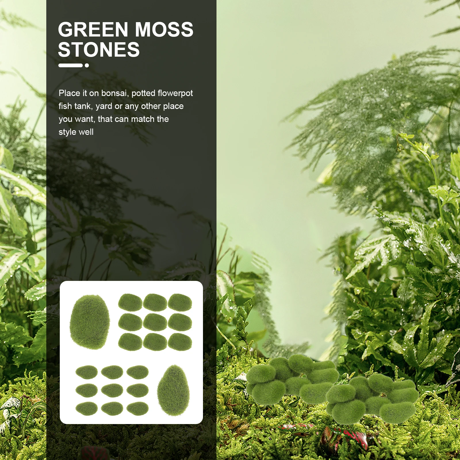 20Pcs Faux Moss Stones Simulated Mossy Rocks Artificial Stone Ornament for Garden Bonsai Plant Wall Yard Decoration
20Pcs Faux Moss Stones Simulated Mossy Rocks Artificial Stone Ornament for Garden Bonsai Plant Wall Yard Decoration