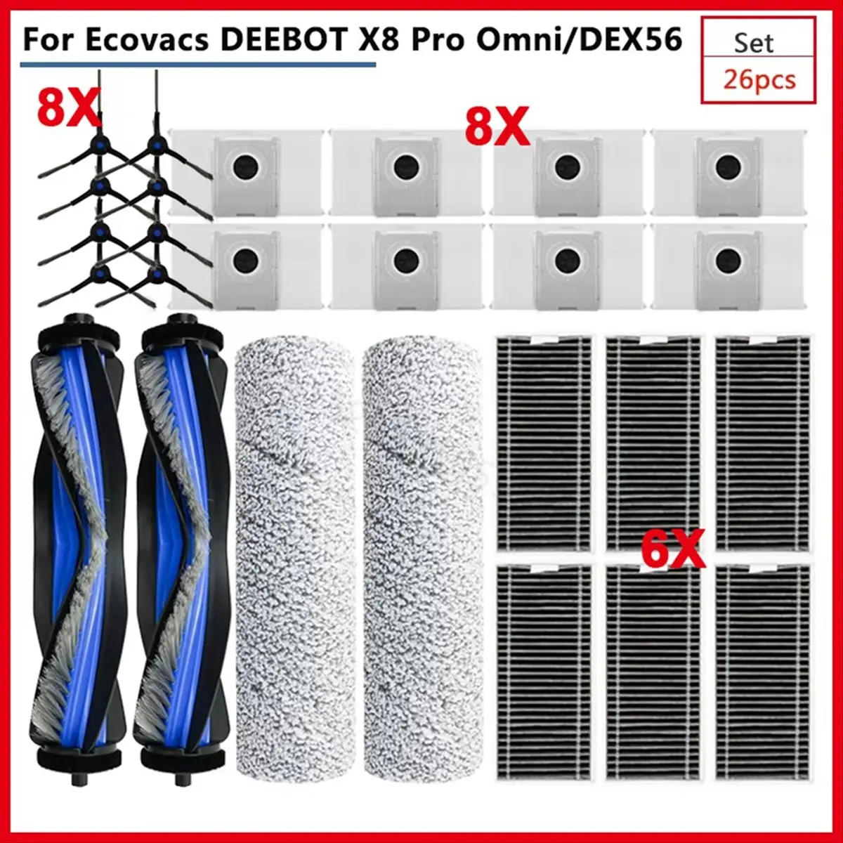 Replacement Main Side Brush Parts for X8 Pro Omni Accessories Filter Dust Bag Roller Rag Vacuum Cleaner
Replacement Main Side Brush Parts for X8 Pro Omni Accessories Filter Dust Bag Roller Rag Vacuum Cleaner