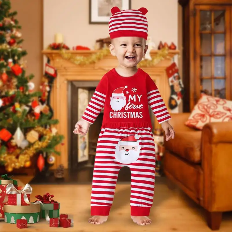 Boys Christmas Outfit Long Sleeves Bodysuit Pants Hat Set Cotton Red And White Striped Winter Outfit Set Skin-Friendly And Warm
Boys Christmas Outfit Long Sleeves Bodysuit Pants Hat Set Cotton Red And White Striped Winter Outfit Set Skin-Friendly And Warm