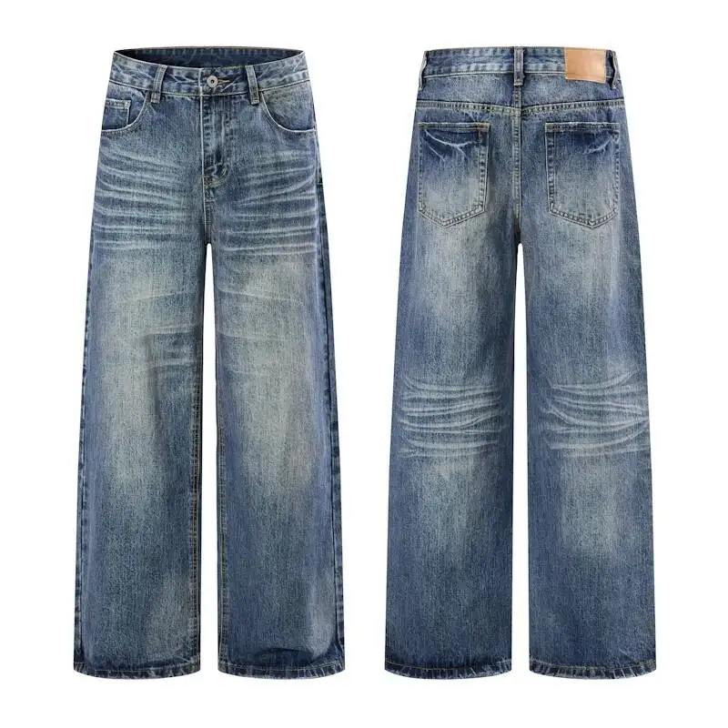 American Retro Blue Washed Distressed Men's Jeans Loose Straight Leg Trend Casual Wide Leg Cleanfit Denim Long Pants
American Retro Blue Washed Distressed Men's Jeans Loose Straight Leg Trend Casual Wide Leg Cleanfit Denim Long Pants
