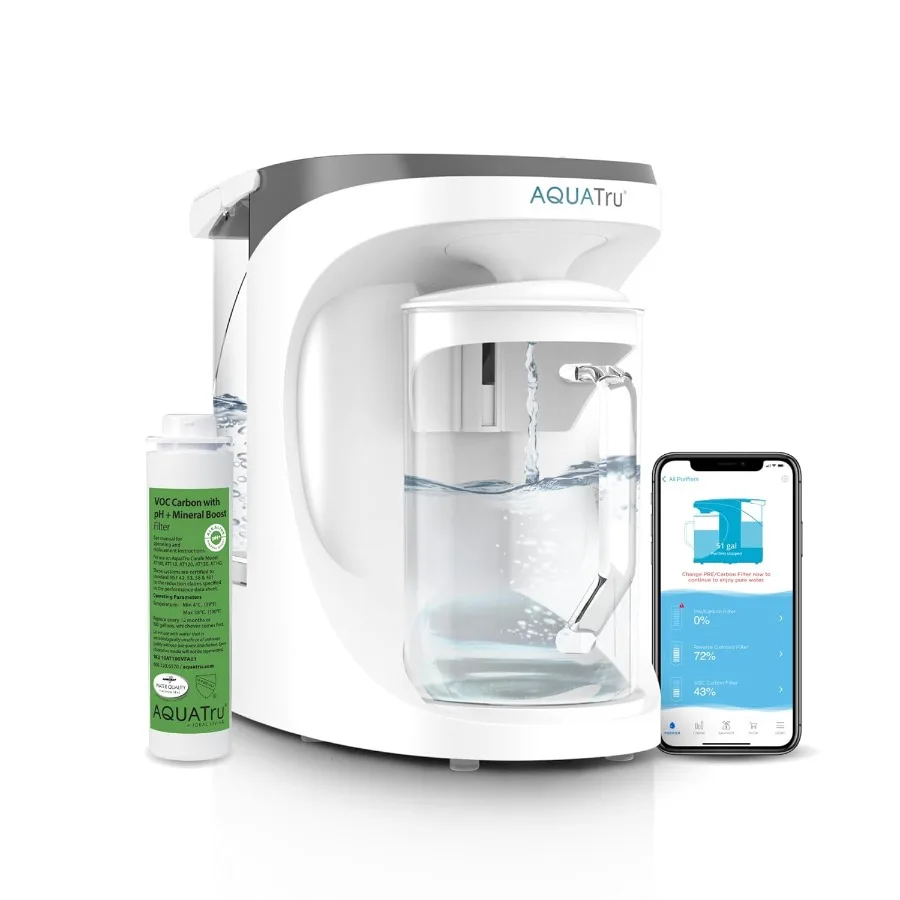AquaTru Carafe Smart Alkaline Countertop Water Purifier App-Connected 4-Stage Reverse Osmosis System with Glass Carafe Removes
AquaTru Carafe Smart Alkaline Countertop Water Purifier App-Connected 4-Stage Reverse Osmosis System with Glass Carafe Removes