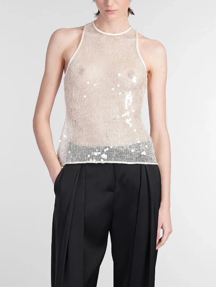 Woman clothing y2k spring and summer hollowed out sequin undershirt round neck sleevelessWomen top 2025 high quality T-shirt
Woman clothing y2k spring and summer hollowed out sequin undershirt round neck sleevelessWomen top 2025 high quality T-shirt