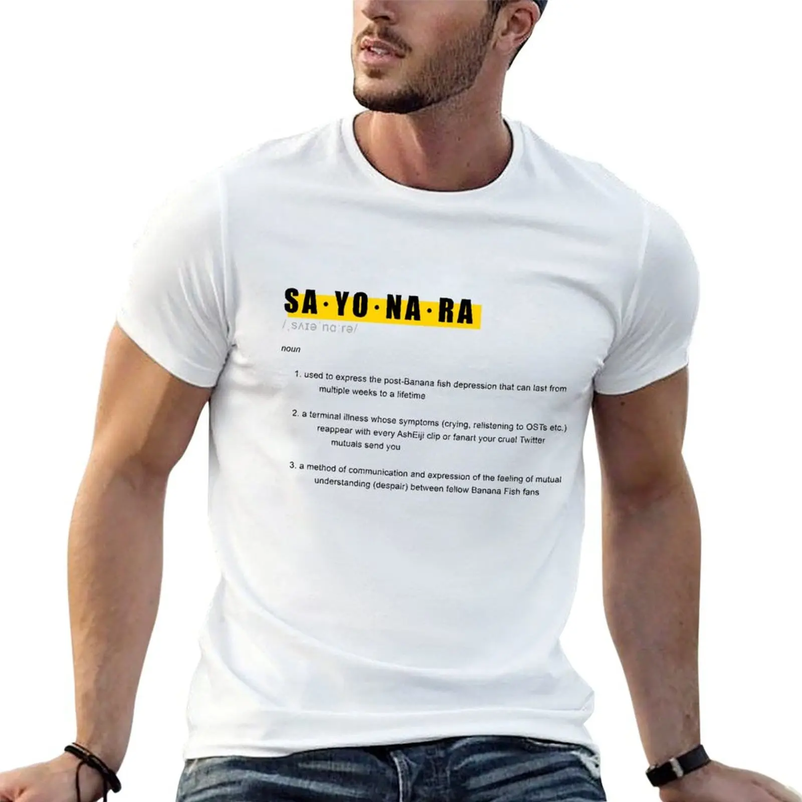 Banana Fish SAYONARA Definition Design T-Shirt t shirts cotton 100% man t shirts cotton cotton tshirt 100% T-shirt
Banana Fish SAYONARA Definition Design T-Shirt t shirts cotton 100% man t shirts cotton cotton tshirt 100% T-shirt