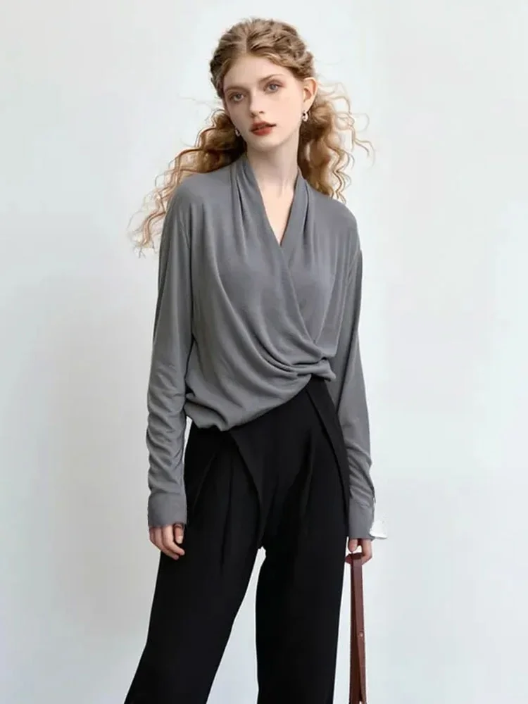 Женский топ ZhuoZhi Lazy: мягкий, дышащий, однотонный, асимметричный, с V-образным вырезом, длинными рукавами, для повседневной носки
Женский топ ZhuoZhi Lazy: мягкий, дышащий, однотонный, асимметричный, с V-образным вырезом, длинными рукавами, для повседневной носки