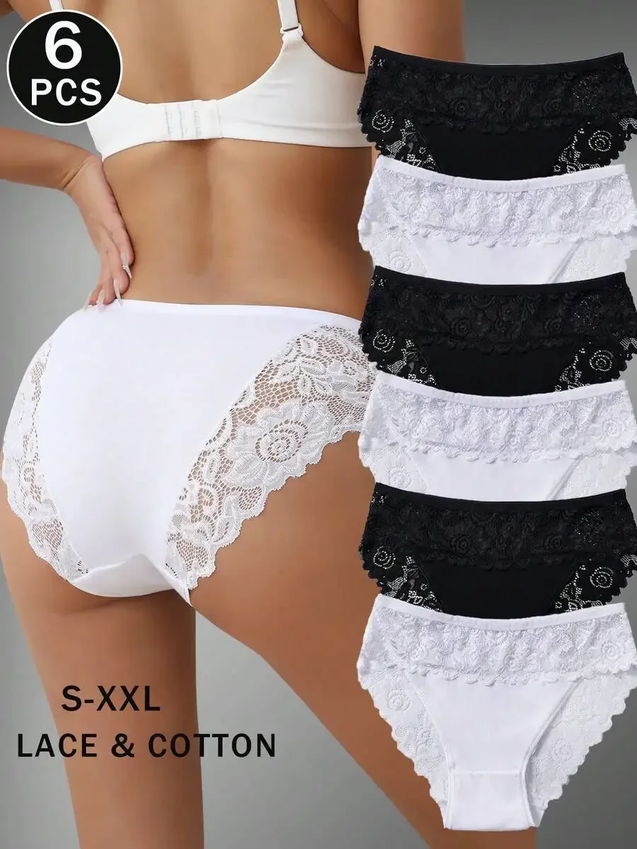6 Pcs Women Cotton Lace Trim Briefs Solid Color Comfortable Underwear
6 Pcs Women Cotton Lace Trim Briefs Solid Color Comfortable Underwear