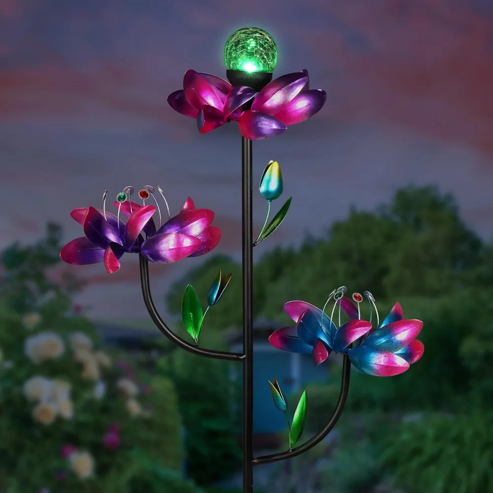 Garden Solar Lights, Lotus Flower Wind Spinner Garden Stake with Color Changing LED Crackle Ball and 3 Flowers,
Garden Solar Lights, Lotus Flower Wind Spinner Garden Stake with Color Changing LED Crackle Ball and 3 Flowers,