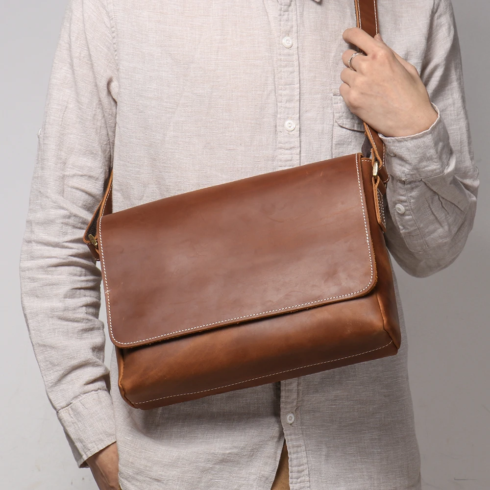Men's Crazy Horse Retro Messenger, Commuter Briefcase, Flip Stitch, Adjustable Strap, Vintage Workwear, Fits 11" iPad, Gift
Men's Crazy Horse Retro Messenger, Commuter Briefcase, Flip Stitch, Adjustable Strap, Vintage Workwear, Fits 11" iPad, Gift