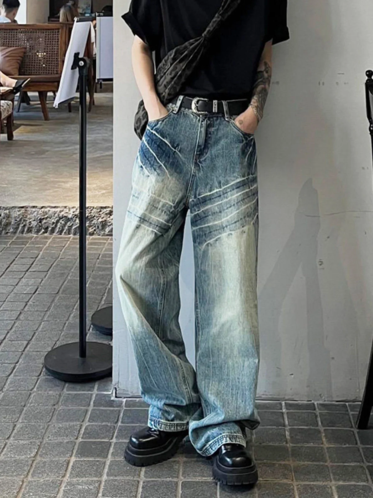 Retro American Waed Lightning Pattern Wide Leg Jeans Loose Straight Tube Pants Cool And Haome Men's Street Sle Jeans
Retro American Waed Lightning Pattern Wide Leg Jeans Loose Straight Tube Pants Cool And Haome Men's Street Sle Jeans